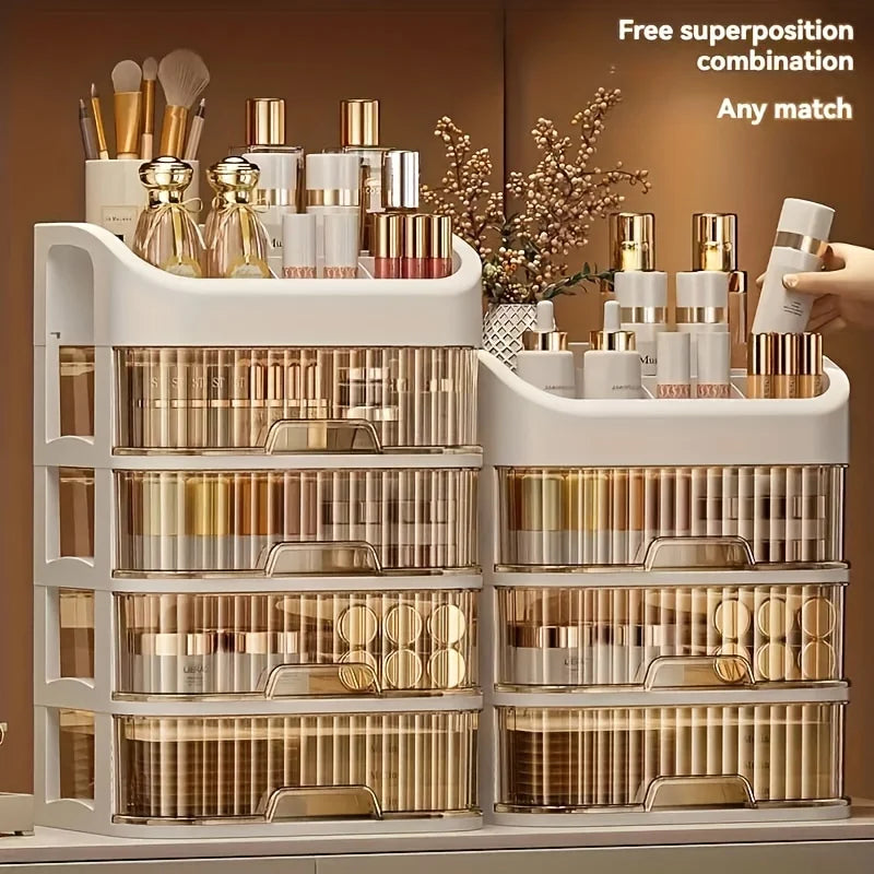 Large Capacity Cosmetic Storage Box Transparent Drawer Jewelry Makeup Storage Box Multi-layer Multi-functional Desktop Organizer