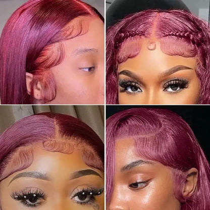 99J Straight 13x4 Lace Front Wigs Human Hair Brazilian Burgundy Straight Human Hair Wigs For Woman 4x4 Lace Closure Wigs HairUGo