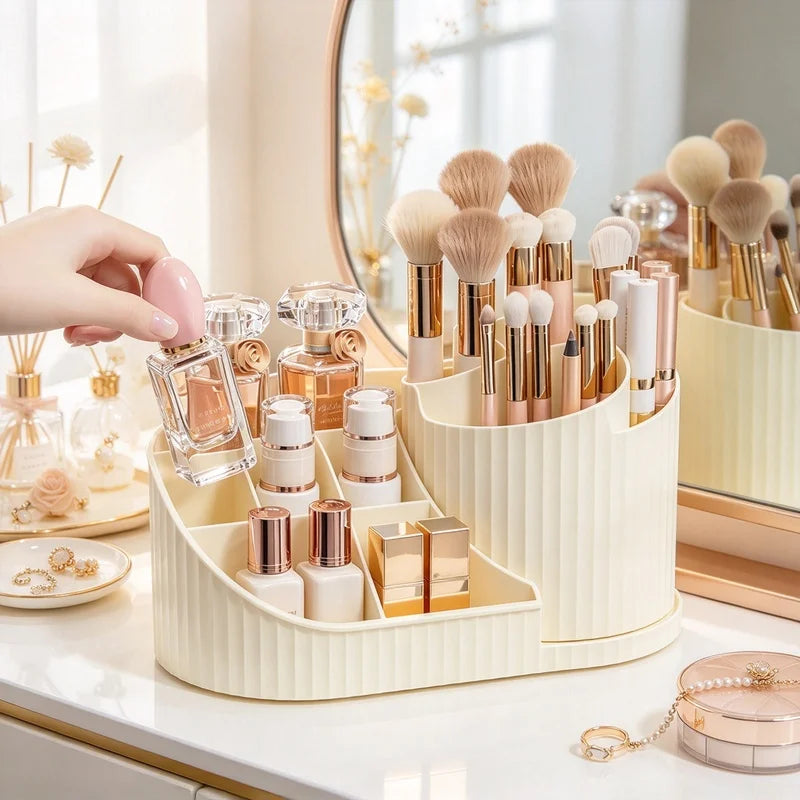 360° Rotating Makeup Organizer, Large Capacity Cosmetic Storage Caddy for Lipsticks & Makeup Brushes, Bedroom Vanity Counter