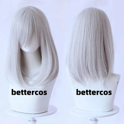 High Quality 40cm Medium Cosplay Wig With Bang Blond Pink Red White Gray Heat Resistant Synthetic Hair Wigs + Wig