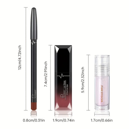 3PCS Ombre Lip Kit: Lip Liner + Lip Gloss + Lip Oil, Gradient Lips Makeup, Nude Shades, Hydrating, Non-Sticky