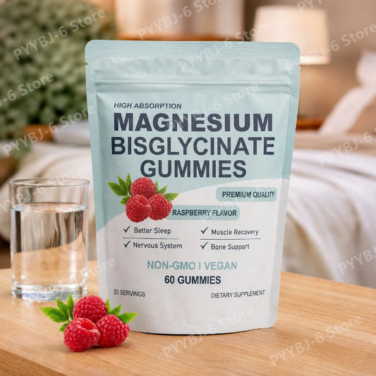 High Absorption Magnesium Bisglycinate Gummies Vegan Raspberry Flavor 60 Count Support Muscle Bone Health Non GMO Gluten Free