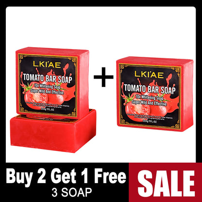 LKIAE Organic Fruit Tomato Whitening Soap, Lightening, Reduce Dark, Black Spots, Even Skin Tone, Clean Skin, Exfoliation, 200g