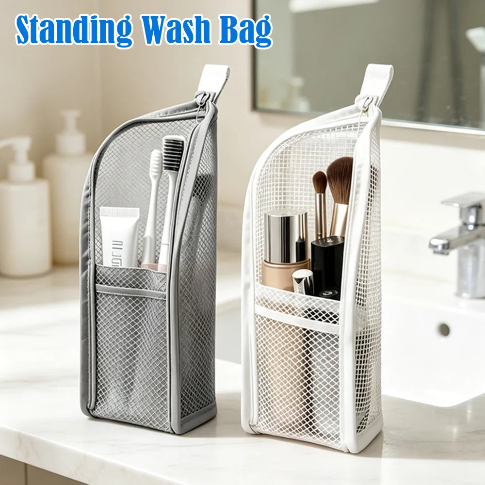 Waterproof Foldable Mesh Toiletry Bag Set for Women Portable Travel Organizer Stand-Up Cosmetic Pouch Bathroom Accessories