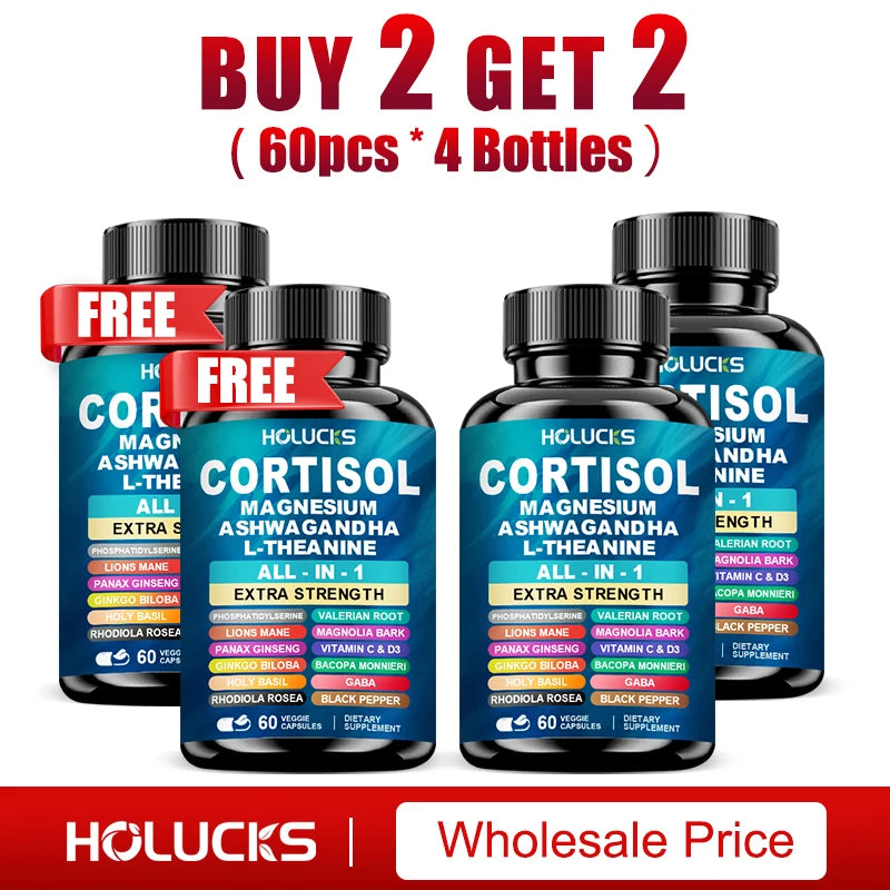 Buy 1 Get 1 Free! Premium Cortisol Capsules, Support Balances Hormones, Reduces Hot Flashes & Promotes Restful Sleep, Non-GMO