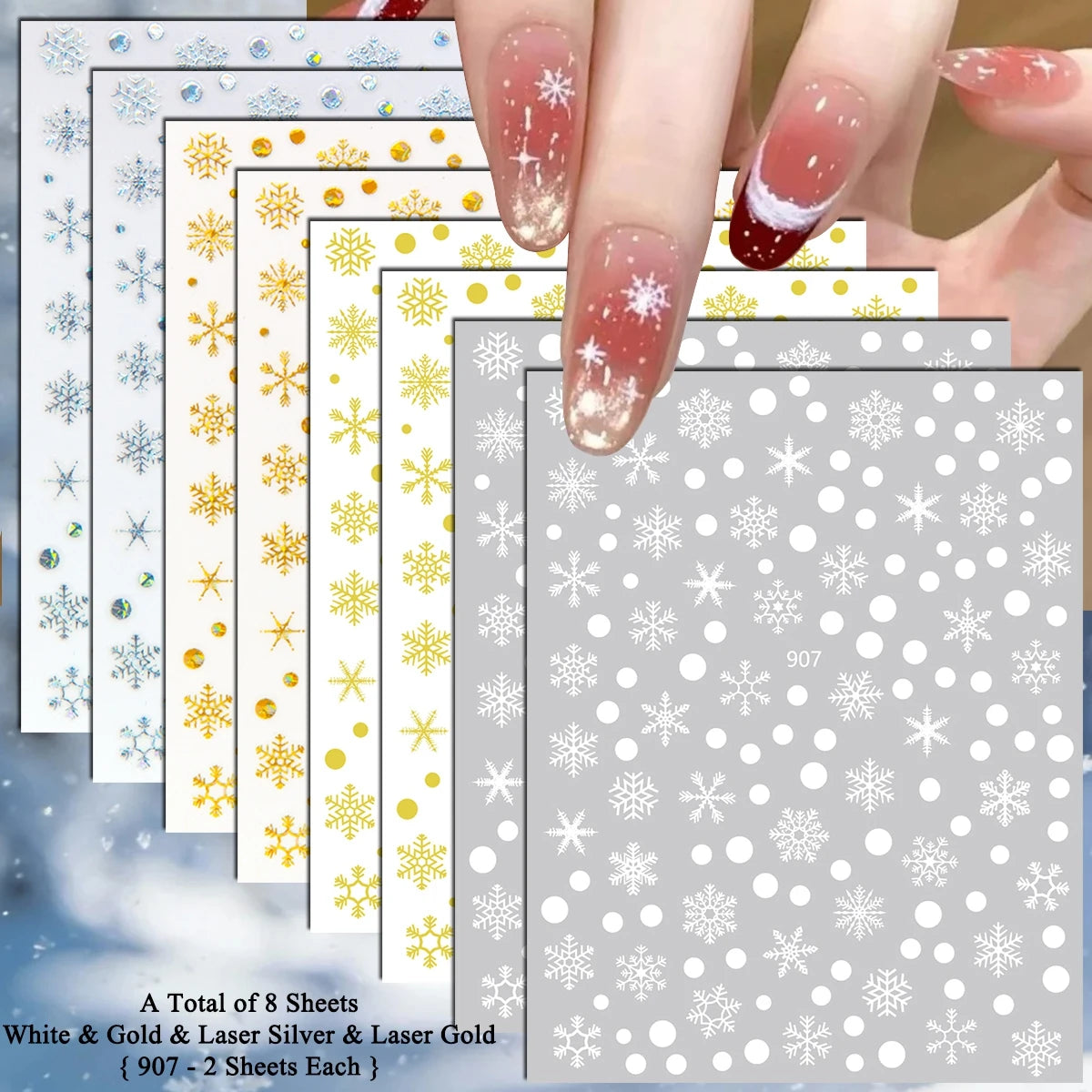 4 to 24 Sheets Xmas Snowflake Gold Silver Blue Holographic Self-Adhesive Winter Christmas Decor DIY Manicure Nail Art Stickers