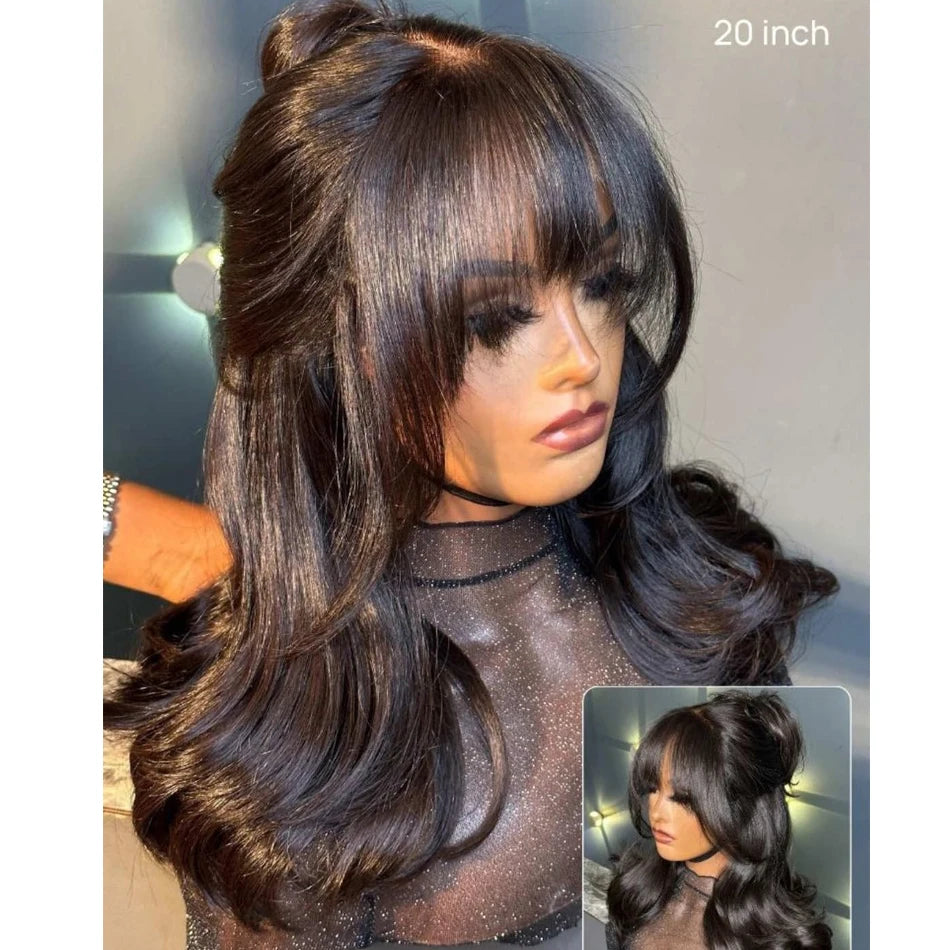 250% 3X1 Middle Part Lace Wig Full Machine Made 15A Body Wave Wigs With Bangs Easy To Go Human Hair For Black Women Natural Look