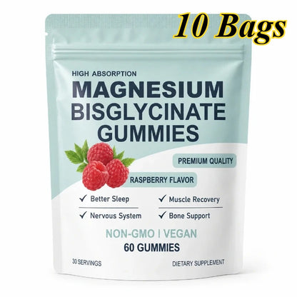 Magnesium Bisglycinate Gummies 400mg Raspberry Flavor Sugar Free Vegan Supplement Sleep Relaxation Muscle Support 60 Gummies