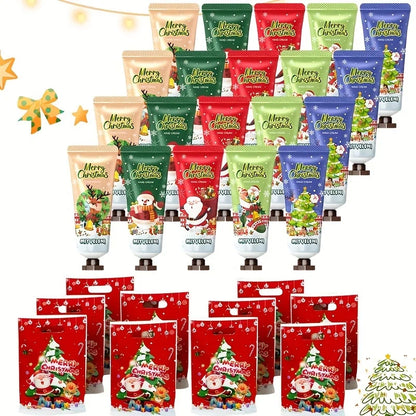 20 PCS Christmas Hand Cream +10 PCS Gift Bags Set, Christmas Gift Kit, Hand Cream with Aloe & Vitamin E, Cream Texture