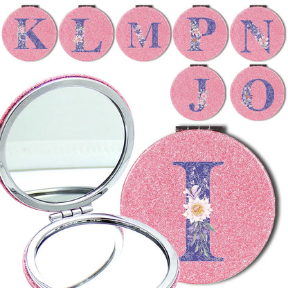 Women Folding Makeup Mirror Facial Beauty Makeup Care Tool Durable PU Surface Waterproof Ideal Party Gift Pink Flower Pattern