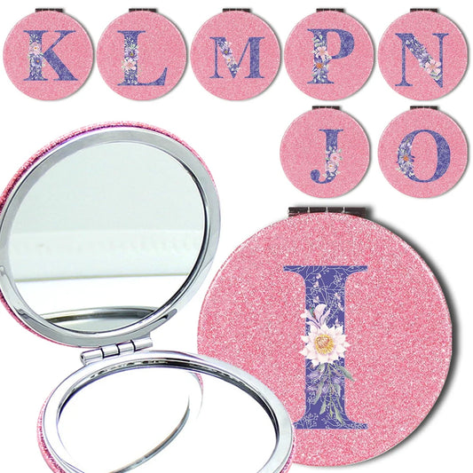Women Folding Makeup Mirror Facial Beauty Makeup Care Tool Durable PU Surface Waterproof Ideal Party Gift Pink Flower Pattern