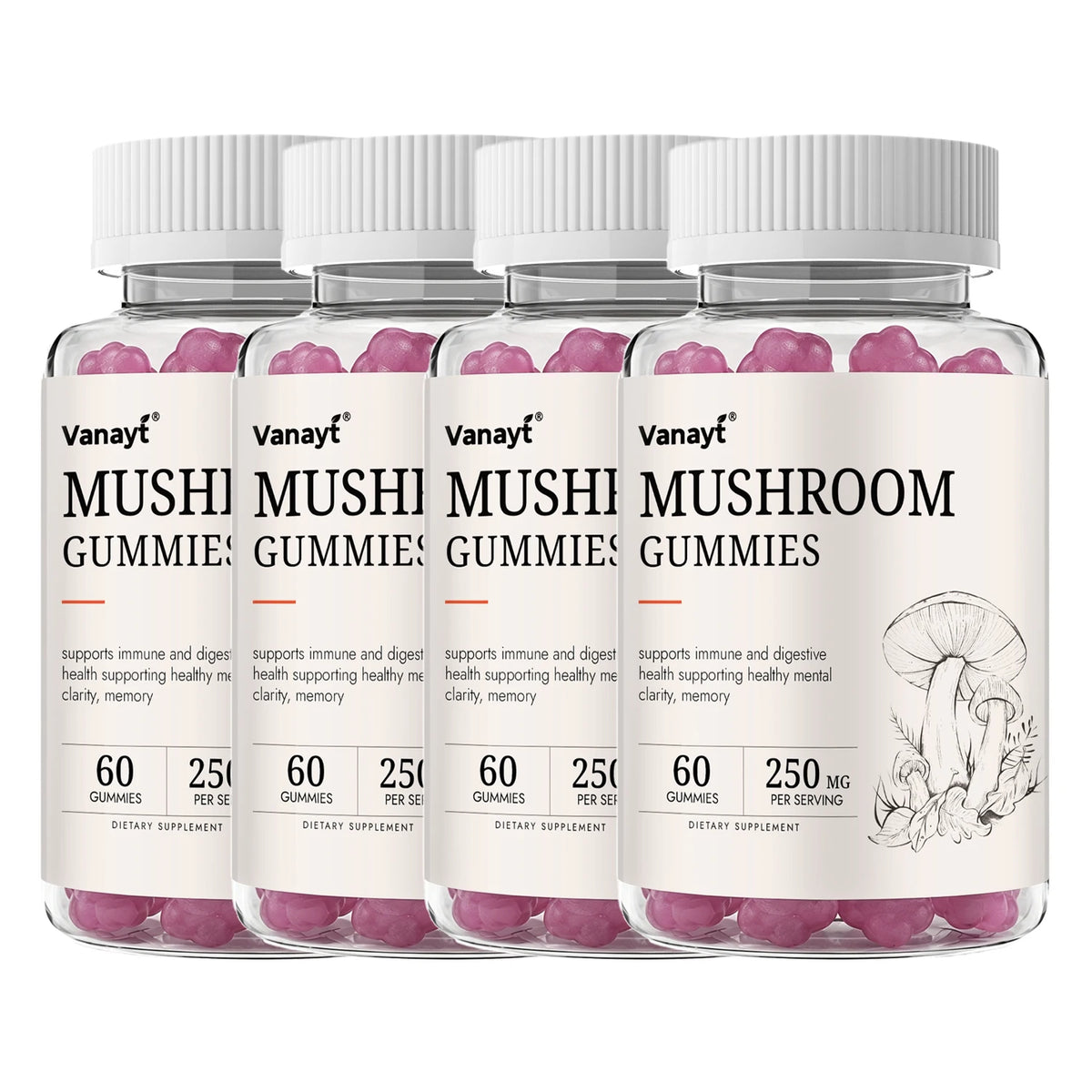 250mg Mushroom Super Blend Complex - Brain Nervous System Health and Memory Supplements Immunity Sleep Energy Mood Support