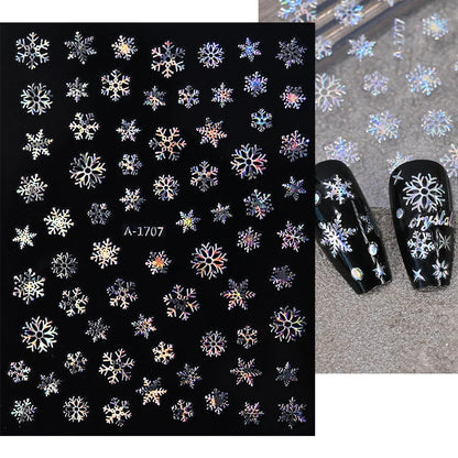 1sheet 3D White Snowflakes Nail Stickers for Christmas Winter Snow Flower Self-adhesive Nail Art Decals DIY Manicure Decorations