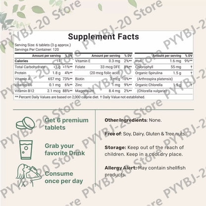Organic Spirulina & Chlorella 720 Tablets – Broken Cell Wall, Chlorophyll Rich, Supports Daily Energy, Immunity & Vitality