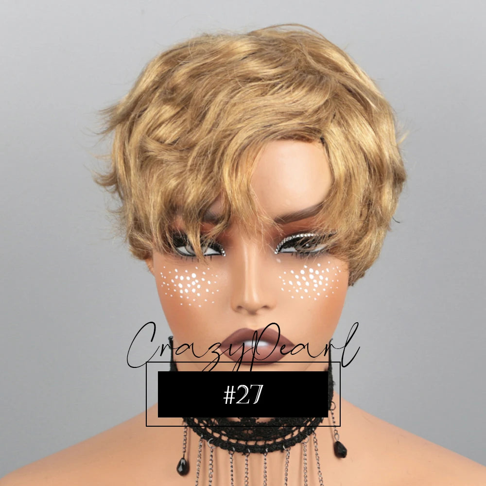 Short Pixie Cut Wig Black Human Hair Lace Front Wigs for Black Women Textured Layered Side Bang Natural Hairline Daily Work Styl