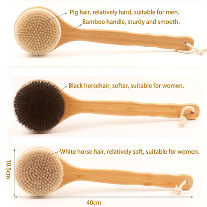 Exfoliating Back Scrubber for Shower with Curved Long Handle, Wet or Dry Brushing, Body Exfoliator Back Washer Bath Tool