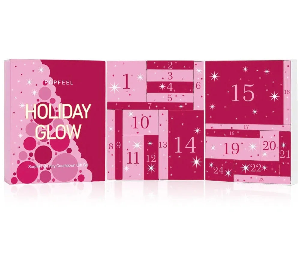 Christmas Countdown Makeup Set 24pcs Lipstick Blush Eye Shadow Cosmetics Holiday Beauty Advent Calendar Gift Box for Women Girls