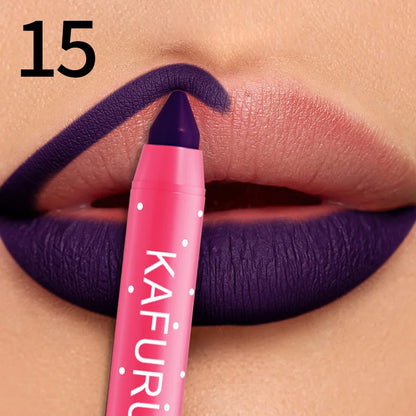 15 Colors Lipstick Pencil Waterproof Sexy Red Matte Contour Tint Lipstic Pen Long-lasting Lipliner Pen Non-stick Cup Lip Makeup