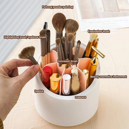 360° Rotating Makeup Brush Bucket With Dust-proof Cover Cosmetic Storage Box