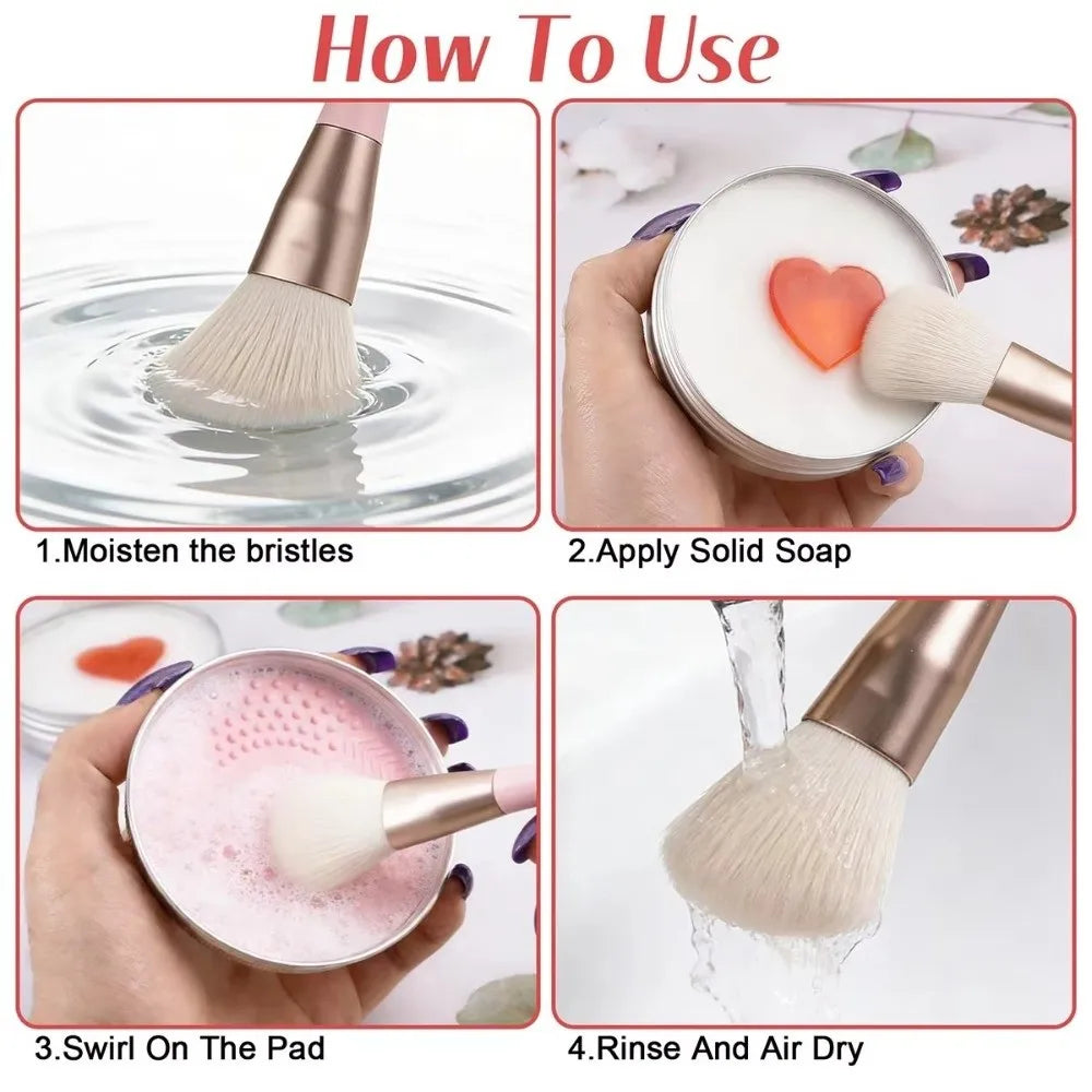 Deep Clean Makeup Brush Cleaner Soap Quick-Dry Heart Shape Cosmetic Sponge Cleaner Reusable with Silicone Mat Beauty Tool Washer