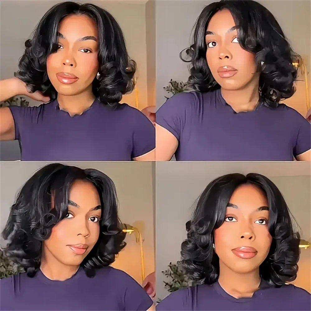 Loose Bouncy Wave Short Bob Wigs Raw Vietnamese Virgin Hair Side Part Body Wave Human Hair Lace Frontal Pre Cut 13x4 Hd Lace Wig