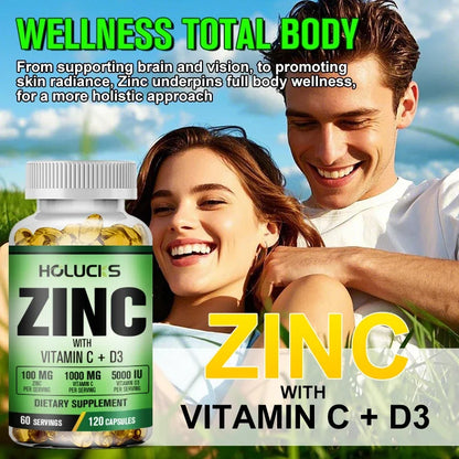 Zinc Vitamin C & D3 Complex Supplement, Supports Bone, Teeth, Joint & Heart Health, Boosts Immunity & Energy, Antioxidant