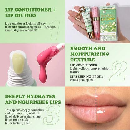 Lip Gloss Duo Combo with Keychain Long Lasting Nourish Plumper Lip Cosmetics Christmas Gift