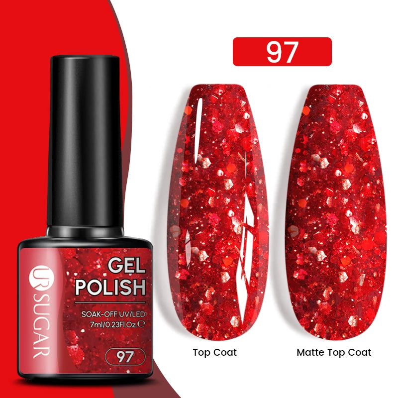 UR SUGAR 7.5ML Blue Black Red Glitter Sequin Color Gel Nail Polish Semi-permanent Varnish For Nail Art Manicure Soak Off UV Gel