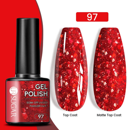 UR SUGAR 7.5ML Blue Black Red Glitter Sequin Color Gel Nail Polish Semi-permanent Varnish For Nail Art Manicure Soak Off UV Gel