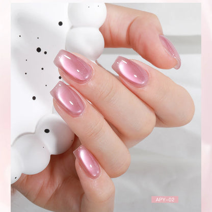 MIANEL 2026 Summer Trend Nude Pink Cat Eye Gel Nail Polish Soft Brightening Transparent Peach Pink with Glass Bead