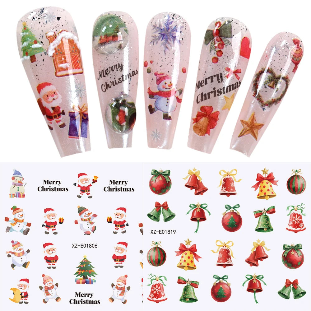 30pcs Cartoon Christmas Mini Nail Stickers Set Snowman, Snowflake, Penguin, Candy Adhesive Nail Decals Winter Manicure Sliders