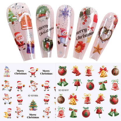 30pcs Cartoon Christmas Mini Nail Stickers Set Snowman, Snowflake, Penguin, Candy Adhesive Nail Decals Winter Manicure Sliders