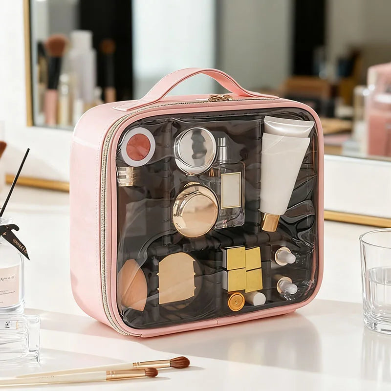 New PU Leather Cosmetic Bag For Women Professional Makeup Case Travel Toiletry Makeup Bag Beauty Nail ToolBox Make Up Handbag
