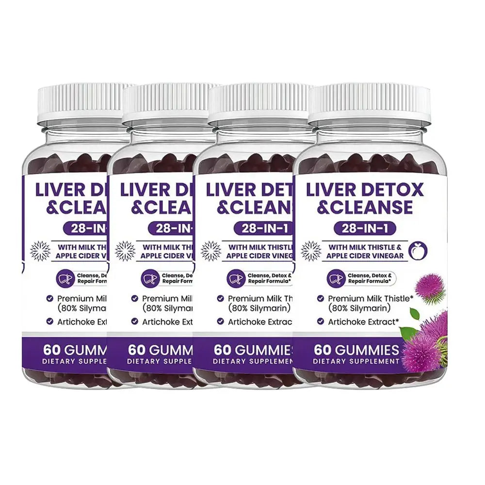 Milk Thistle Liver Support Gummies 28-in-1 Herbal Blend Apple Cider Vinegar Artichoke Daily Liver Wellness 60 Count