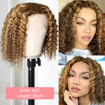 Deep Wave Highlight 13x4 HD Lace Front Bob Wigs Water Wave Human Hair Lace Frontal Wig 10-16 Inch 4/27 Color Preplucked Hair Bob