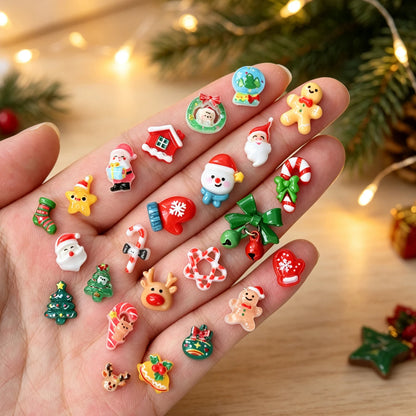 24grid 3D Kawaii Santa Claus/Snowman/Elk/Gloves/Bell/Candy/Christmas Tree Nail Charms Flatback Resin Xmas Winter Nail Rhinestone