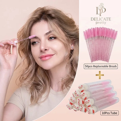 10PCS Christmas Mascara Wand in Tube with 50pcs Nylon Bristles for Eyelash Extension and Replacement Eyelash Brush Eyelash Comb