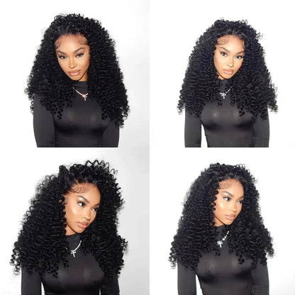 250% Density Deep Curly Half Wigs Human Hair Water Wave Wig Upgrade 3 IN 1 Half Wig With Drawstring Seamless Clip Ins Flip Over