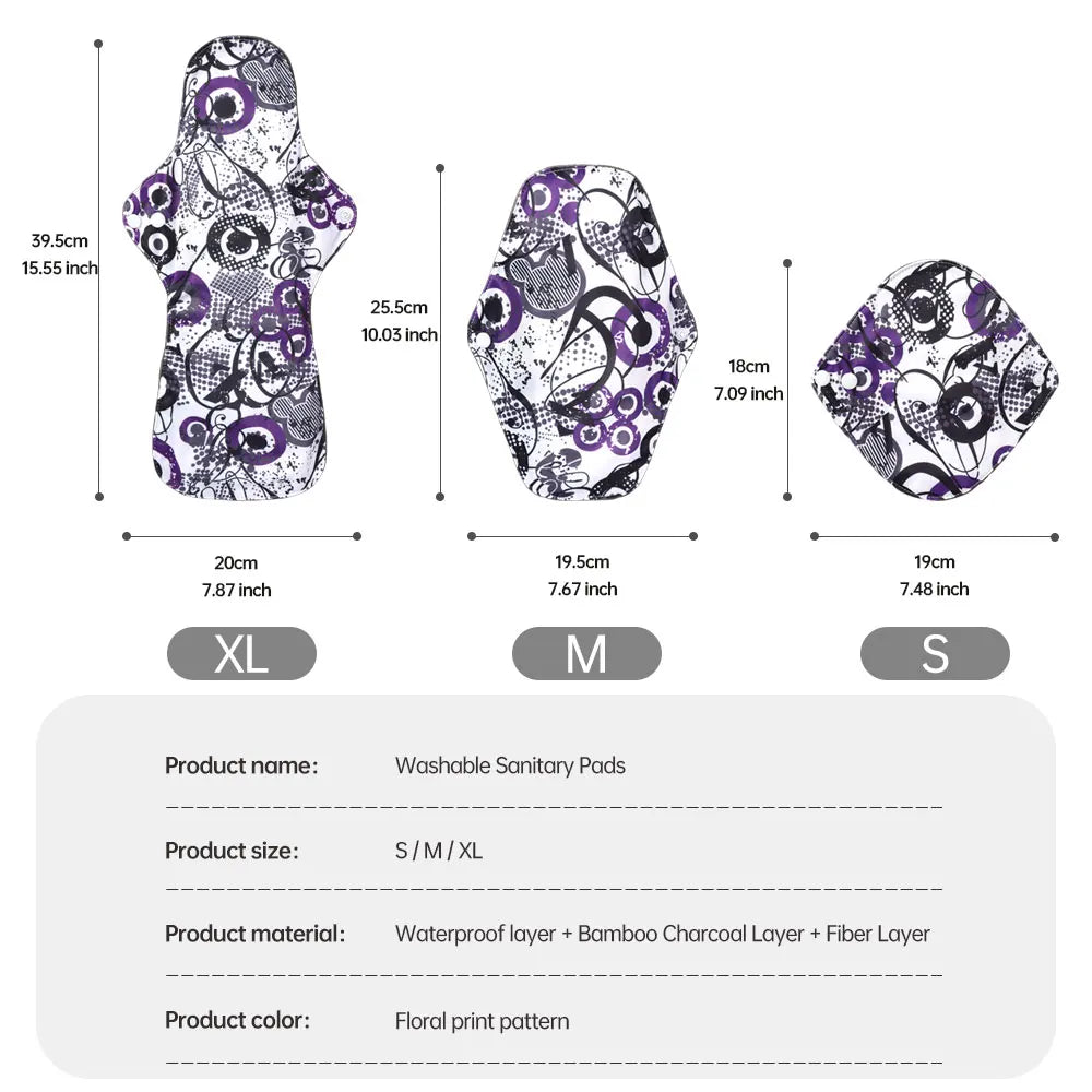 10Pcs Mixed 3 Sizes Reusable Cloth Menstrual Pads with Storage Bag, Washable Soft Sanitary Napkins Set.