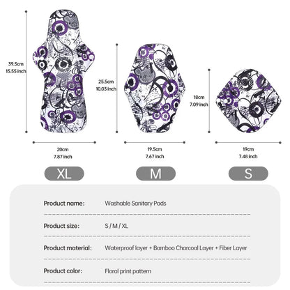 10Pcs Mixed 3 Sizes Reusable Cloth Menstrual Pads with Storage Bag, Washable Soft Sanitary Napkins Set.