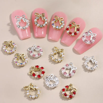 3D Christmas Nail Art Charms; Gold & Silver Bows and Wreaths; Cute Winter Designs for DIY Manicures and Salon Accessories