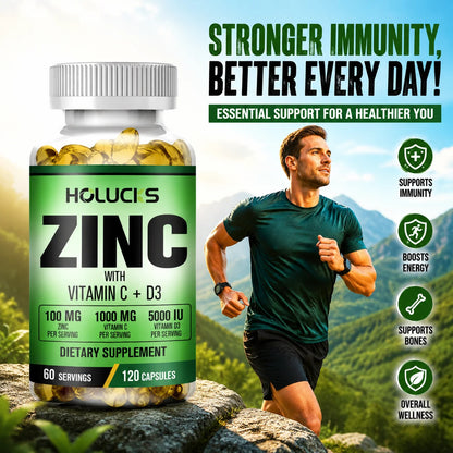 Zinc Vitamin C & D3 Complex Supplement, Supports Bone, Teeth, Joint & Heart Health, Boosts Immunity & Energy, Antioxidant