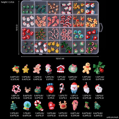 24grid 3D Kawaii Santa Claus/Snowman/Elk/Gloves/Bell/Candy/Christmas Tree Nail Charms Flatback Resin Xmas Winter Nail Rhinestone