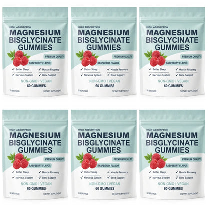 High Absorption Magnesium Bisglycinate Gummies Vegan Raspberry Flavor 60 Count Support Muscle Bone Health Non GMO Gluten Free