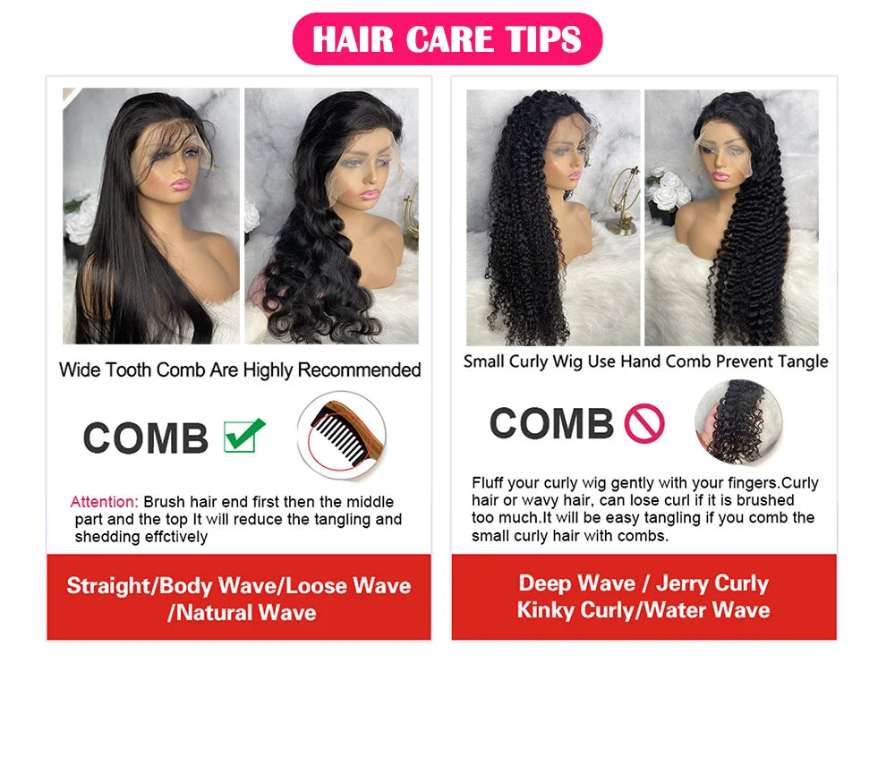 13x4 HD Deep Wave ≥98% Human Hair Wig Pre Plucked Lace Frontal Wig 13x6 360 Curly Transparent Lace Front Wig 4x4 5x5 Lace Wig