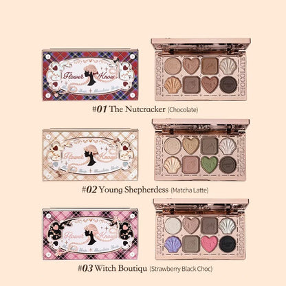 Flower Knows Makeup Eyeshadow Chocolate Wonder-Shop Glitter Matte Eye Shadow Palette 8-Color Eye Vegan Makeup Cosmetics