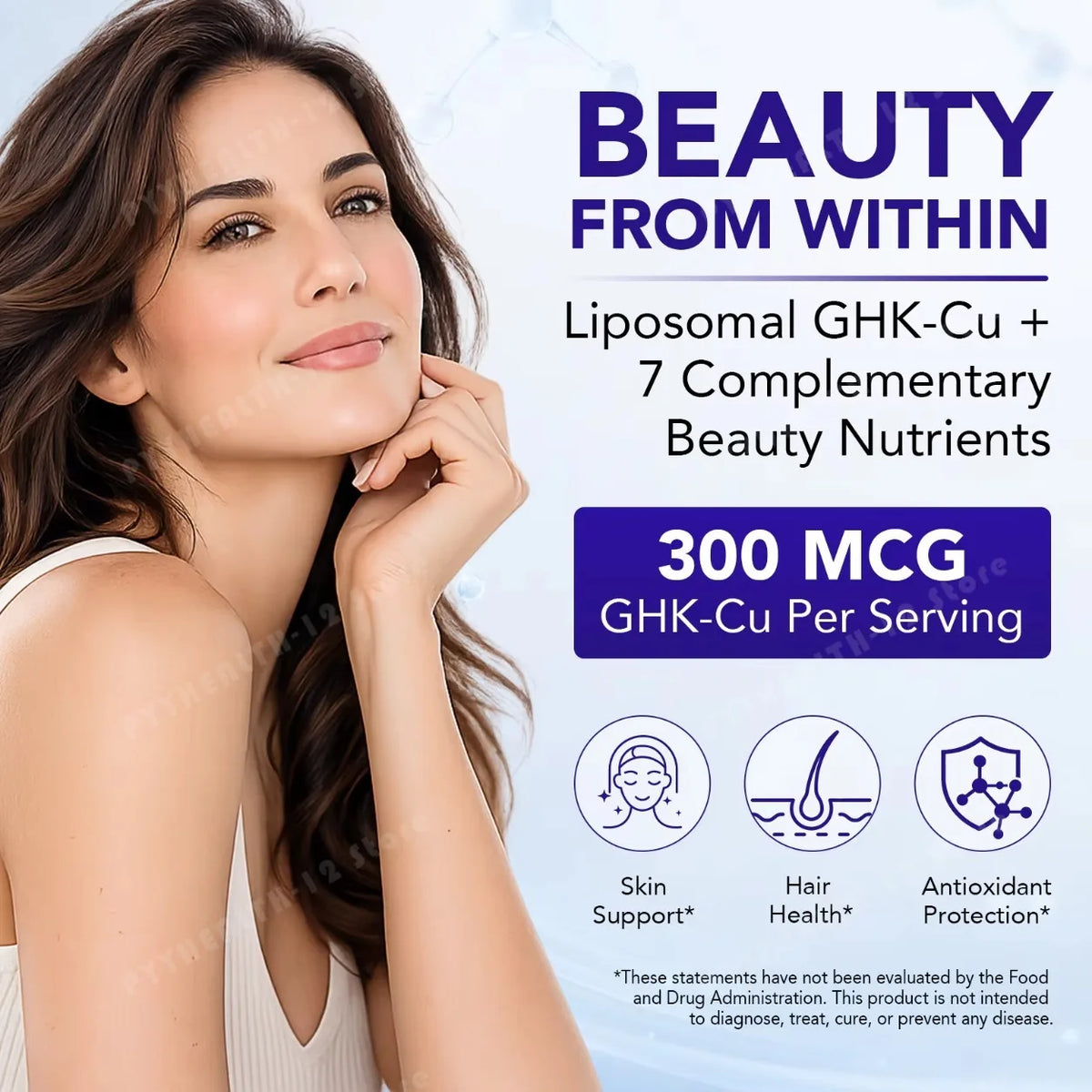Liposomal GHK-Cu Copper Peptide 300mcg – Skin & Hair Anti-Aging Softgels with Biotin, Phytoceramides, Hyaluronic Acid 120 Count