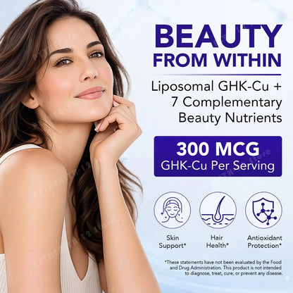 Liposomal GHK-Cu Copper Peptide 300mcg – Skin & Hair Anti-Aging Softgels with Biotin, Phytoceramides, Hyaluronic Acid 120 Count