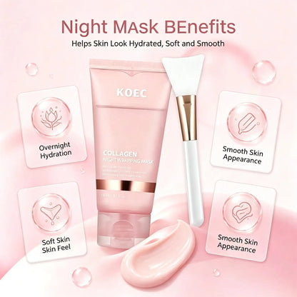 Collagen Overnight Peel Off Facial Mask, Hydrating Night Skin Care Mask, Gentle At-Home Facial Treatment for Nightly Skincare