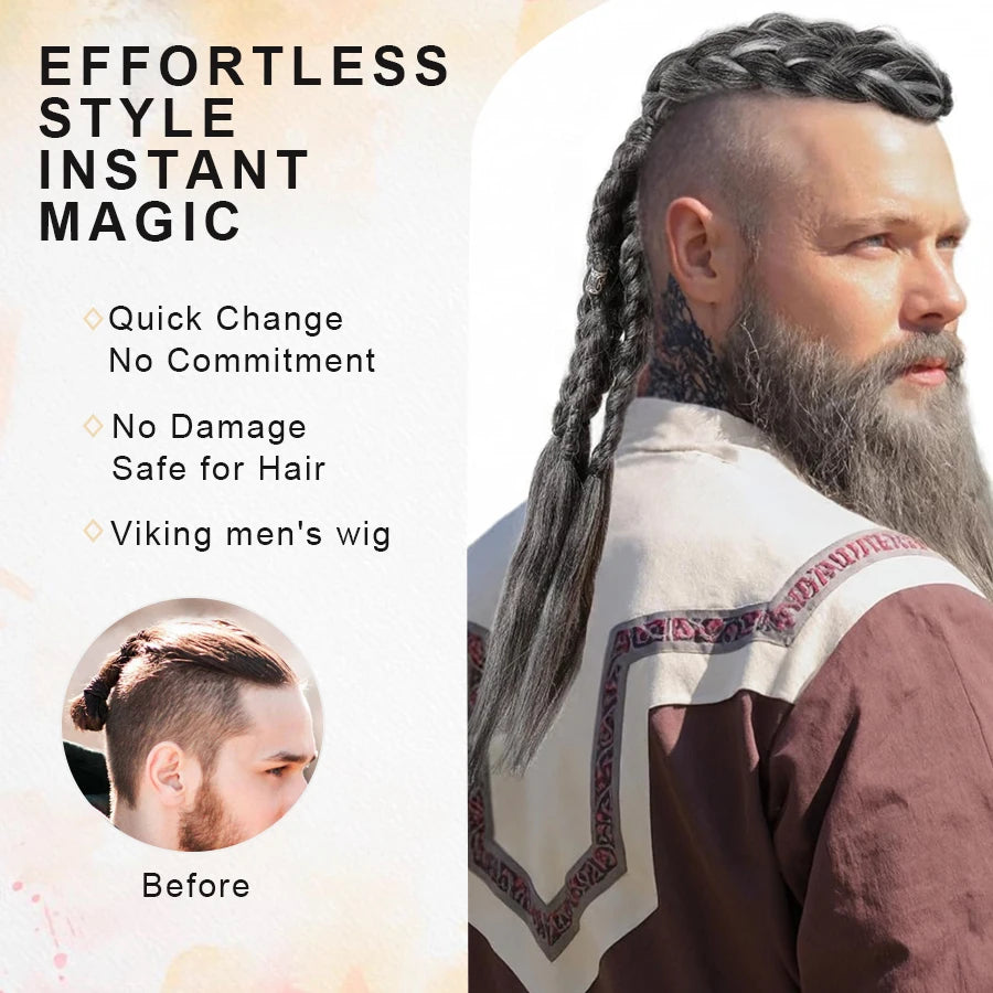 Synthetic 24" Handmade Viking Braided Ponytail Wig Men Clip In Hair Extensions,Halloween Renaissance Warrior Costume Accessories